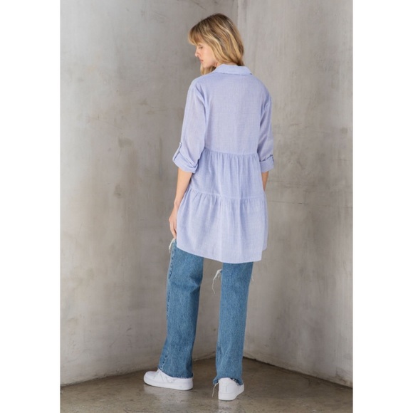 LOVE STITCH • Ocean Ave Tiered Striped Tunic, L - Picture 5 of 16